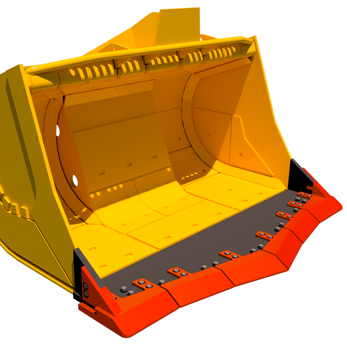 3D render of Curakit bolt-on wear protection system for mining buckets